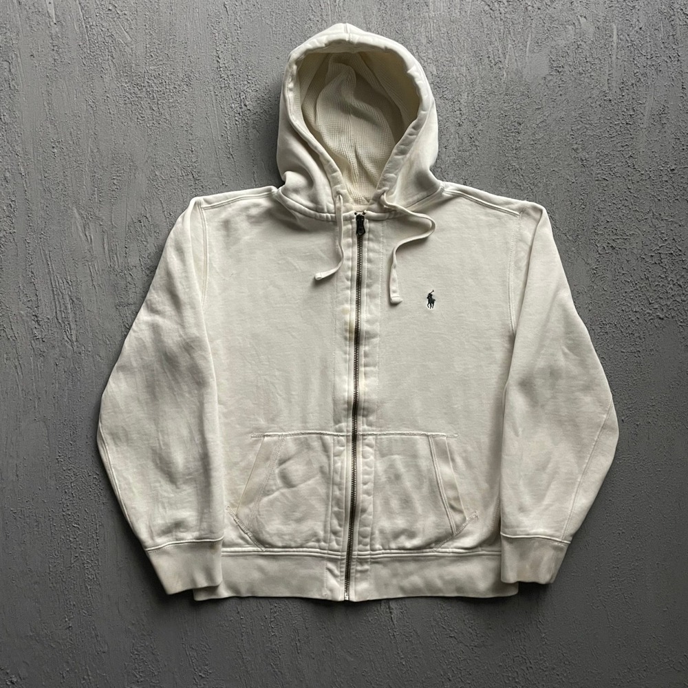 Vintage Polo Ralph Lauren Full Zip Hoodie Mens XL white 2000s Y2K Waffle Lined